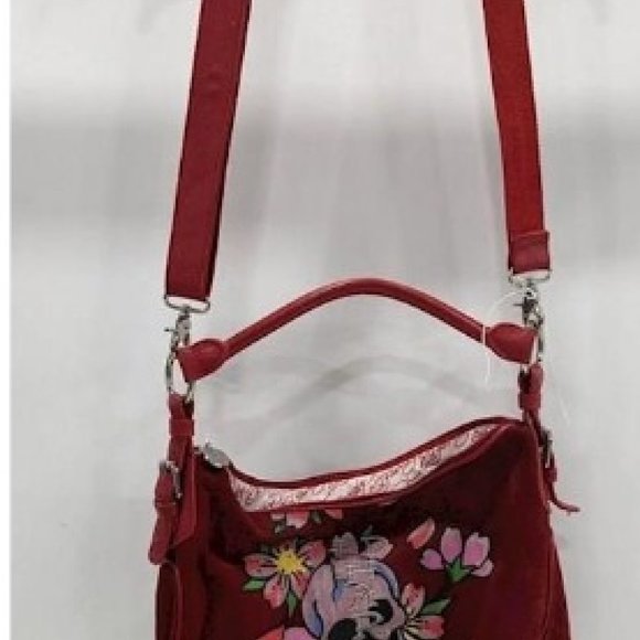 ED HARDY RED SUEDE LEATHER SHOULDER BAG - Picture 2 of 6